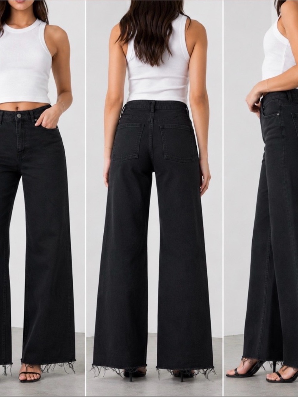 Zara Black High Rise Wide Leg Raw Hem Jeans Size 4